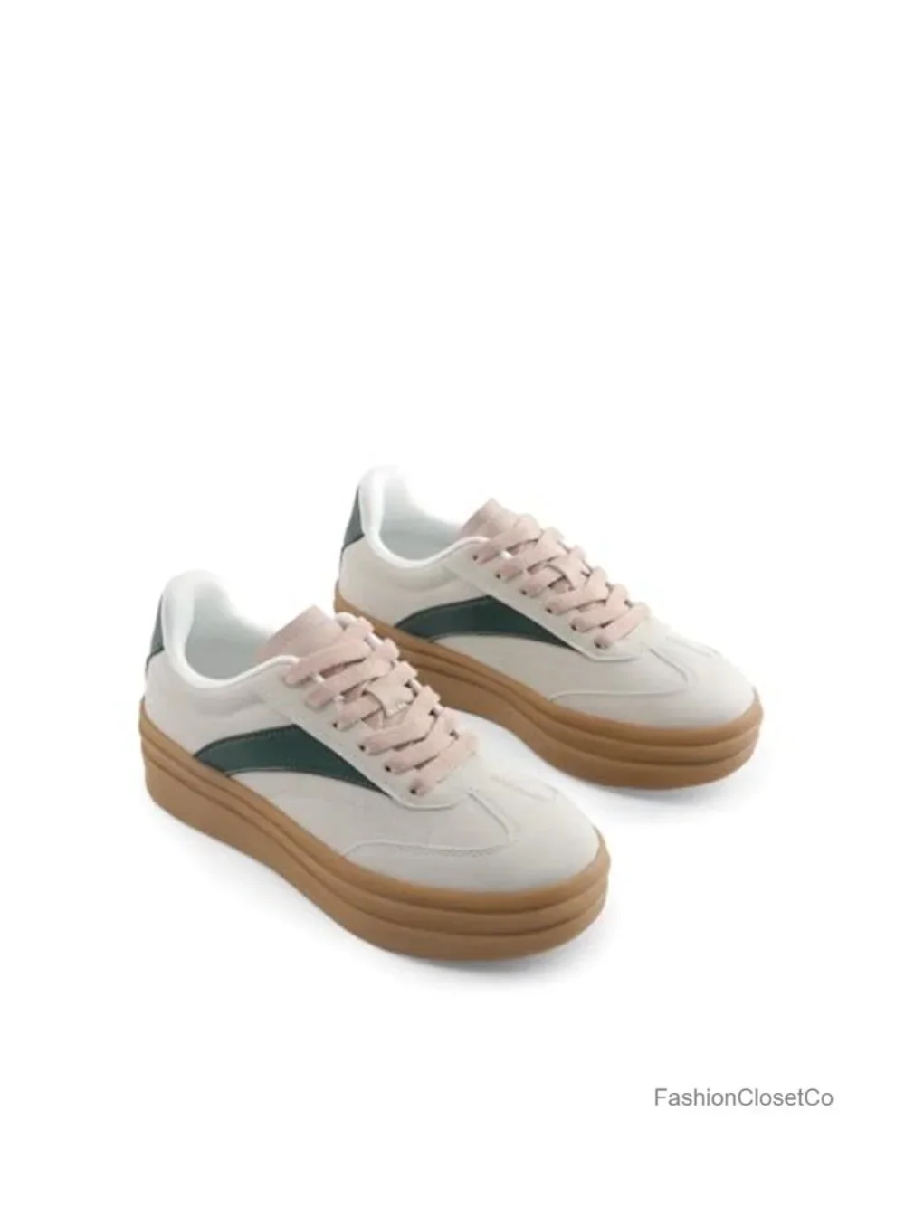 Women's Platform Sneakers - Vegan Leather Faux Suede Lace-Up Casual Tennis Shoes